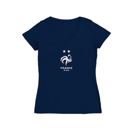 Frankreich Nationalmannschaft Vive La Fete Damen V-Ausschnitt tailliertes T-Shirt mit Farbabzeichen - Marine